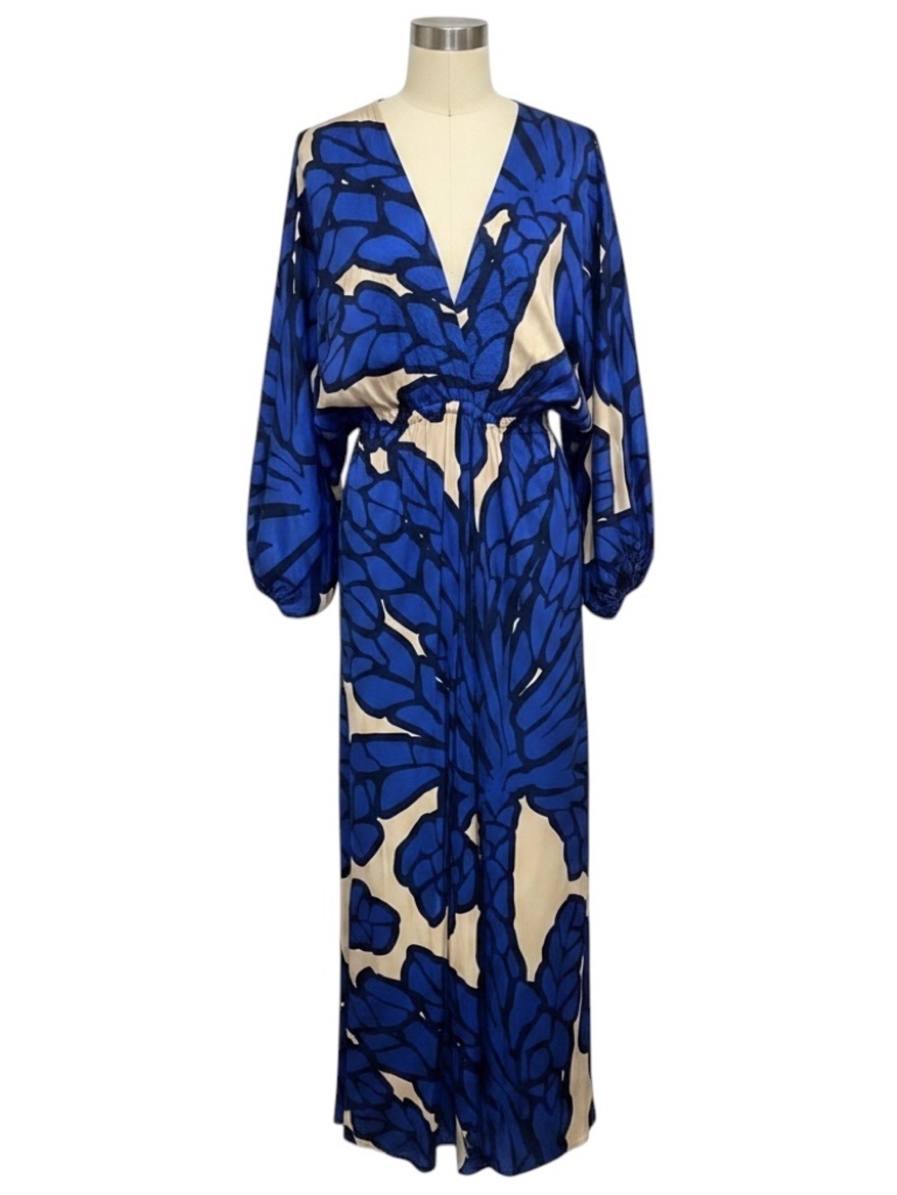 EUGENIA FERNANDEZ BLUE / CREAM PRINTED JERSEY MAXI DRESS